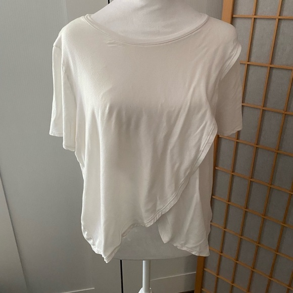 Fabletics Shirt Womens XXL White Tulip Crop Soft Lux Tencel Yoga Athleisure - Picture 2 of 7